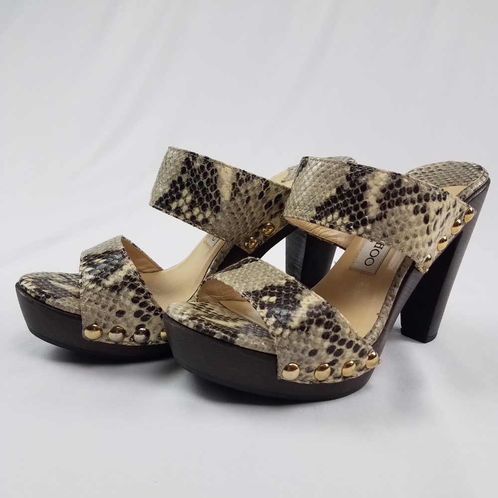 Jimmy Choo snake Skin Wood Heel Sandal  size 6.5